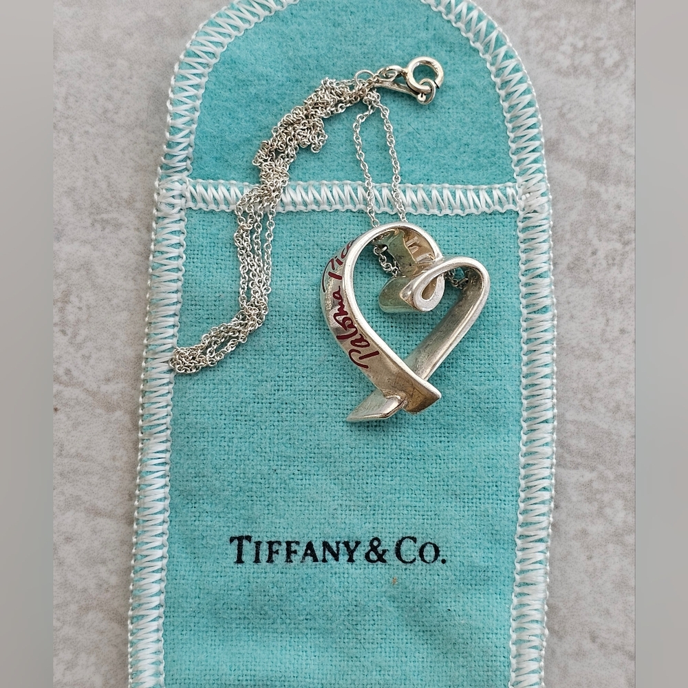 Tiffany & Co. Silver and Red Enamel Heart Necklace